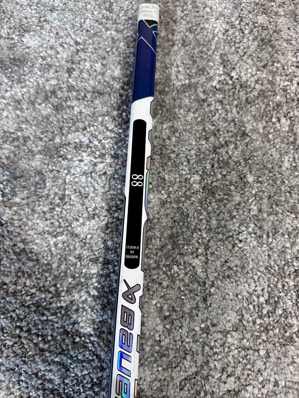 NCAA Bauer Shadow Full Right 24" White Pro Stock Goalie Stick #6