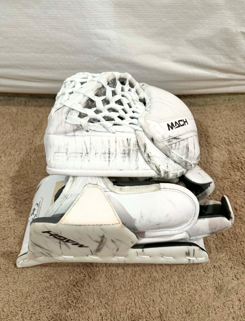 NCAA Bauer Mach Regular Pro Stock goalie glove and blocker set