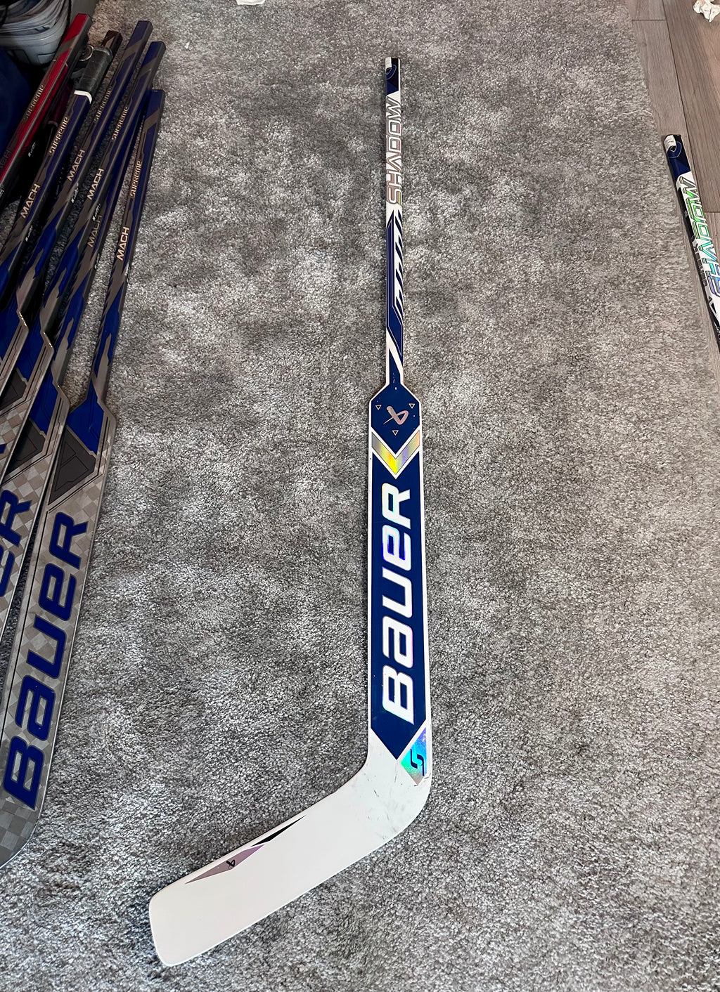 NCAA Bauer Shadow Full Right 24" White Pro Stock Goalie Stick #7