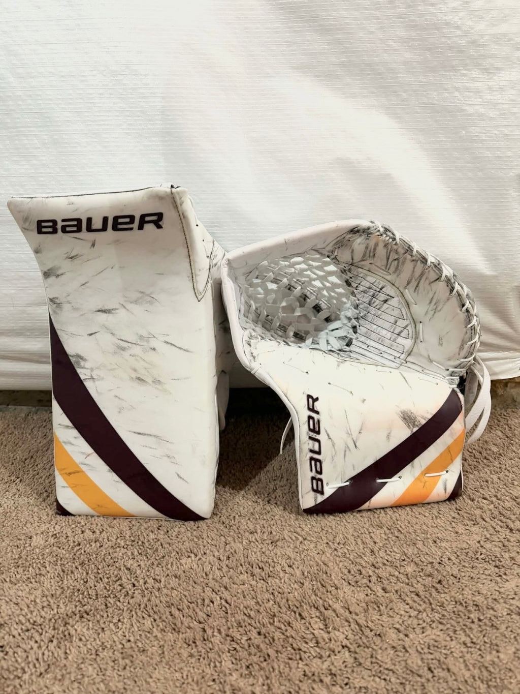 NCAA Bauer Mach Regular Pro Stock goalie glove and blocker set