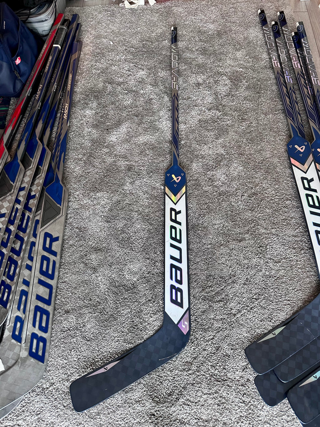 NCAA Bauer Shadow Full Right 24" Navy Pro Stock Goalie Stick #1
