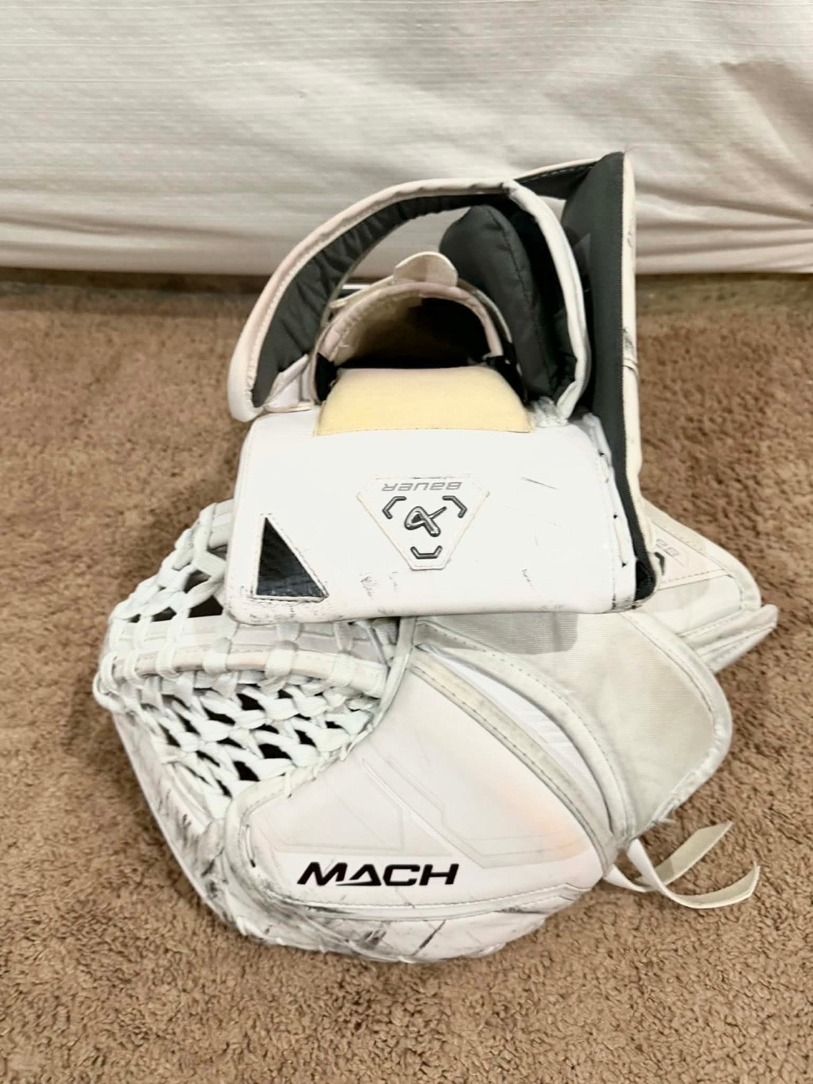 NCAA Bauer Mach Regular Pro Stock goalie glove and blocker set