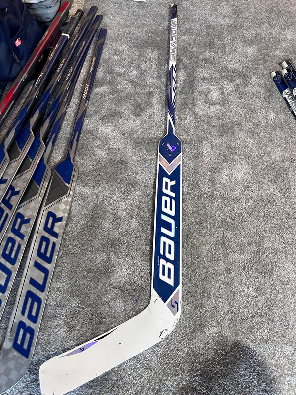 NCAA Bauer Shadow Full Right 24" White Pro Stock Goalie Stick #8